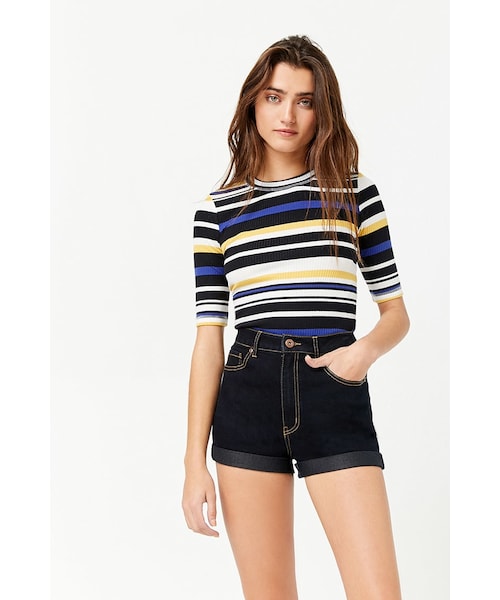 FOREVER 21(フォーエバー トゥエンティーワン)の「ハイウエストデニムショートパンツ(その他・レディース・INDIGO/BLACK・24/25/26/27/28/29/30/31/ONE SIZE/S/M/L/7/9)」の5枚目の写真