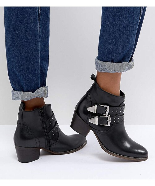 black leather western ankle boots