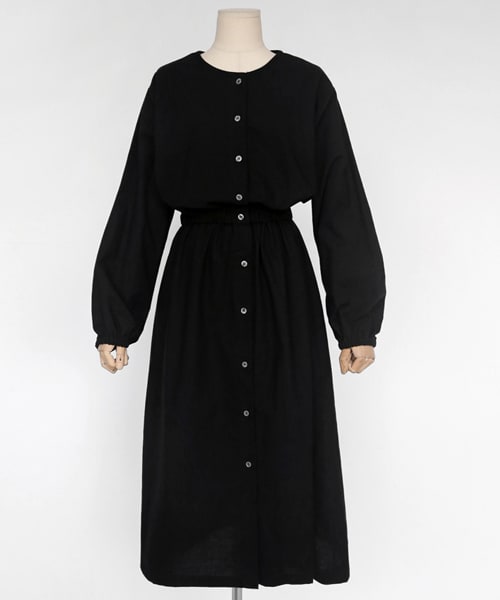 DHOLIC（ディーホリック）の「ウエストゴムボタンワンピース（ワンピース・レディース・ホワイト/ブラック・FREE）」の2枚目の写真