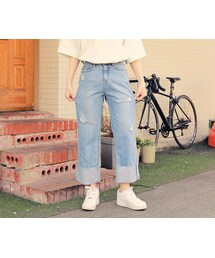 HOTPING | ロールアップダメージワイドデニムパンツ(デニムパンツ)