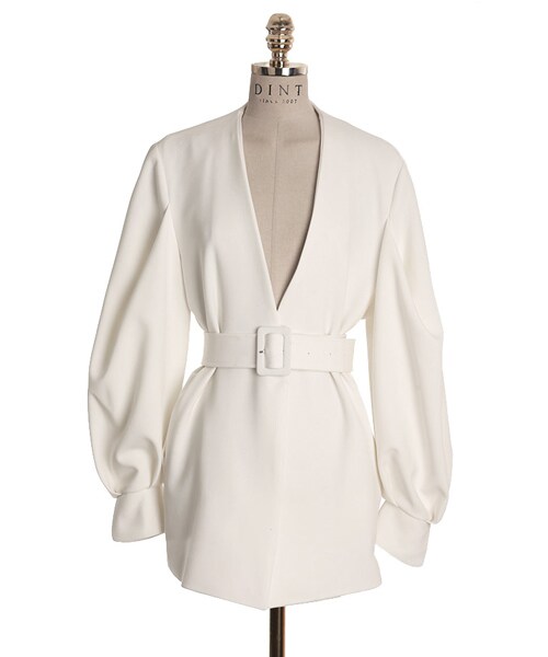 DINT（ディント）の「キントパフジャケット（ベルトset）（ステンカラーコート・レディース・블랙/화이트・one(44~66size)）」の2枚目の写真