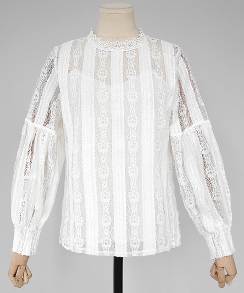 DHOLIC（ディーホリック）の「パフスリーブレースブラウス（シャツ/ブラウス・レディース・ベージュ/ホワイト/ピンク/ブラック・FREE）」の2枚目の写真