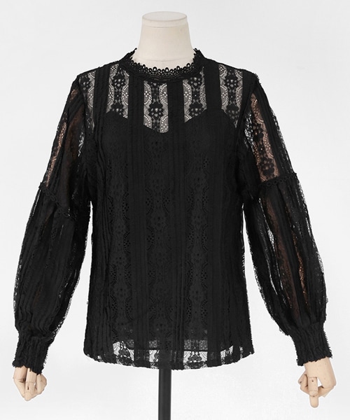 DHOLIC（ディーホリック）の「パフスリーブレースブラウス（シャツ/ブラウス・レディース・ベージュ/ホワイト/ピンク/ブラック・FREE）」の3枚目の写真