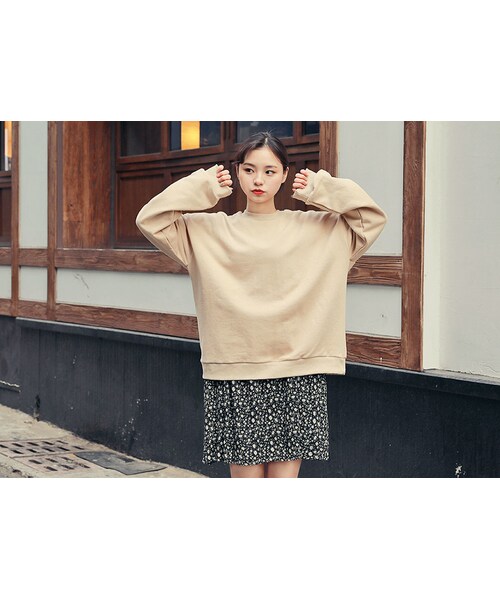 HOTPING(ホッピン)の「6Colorsシンプルスウェットプルオーバー(スウェット・レディース・ライラック/ミント/ベージュ/クリーム/グレー/ネイビー・1(フリーサイズ)/2(L-XXL))」の4枚目の写真