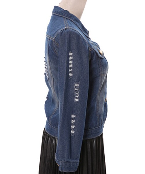 Tiffee SELECT（ティフィーセレクト）の「クラッシュ加工ダメージGジャンデニムジャケット（デニムジャケット・レディース・ブルー・F）」の3枚目の写真