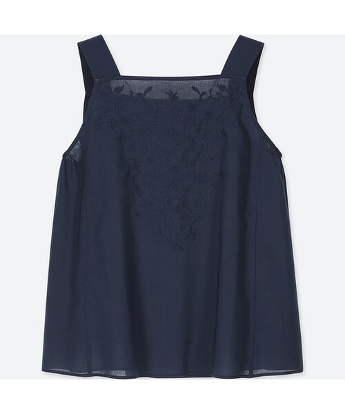 UNIQLO（ユニクロ）の「コットンエンブロイダリータンクブラウス（シャツ/ブラウス・レディース・BLUE 61/GREEN 55/NAVY 69/OFF WHITE 01・XS/S/XXL/3XL/M/L/XL）」の4枚目の写真