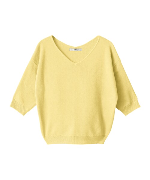 GRL（グレイル）の「Vネックミラノリブ5分袖ニット（ニット/セーター・レディース・ピンク/イエロー/レッド/ブラック/ブルー/ネイビー/パープル/ミントグリーン/ラベンダー/オフホワイト/ライトグレー・M）」の9枚目の写真