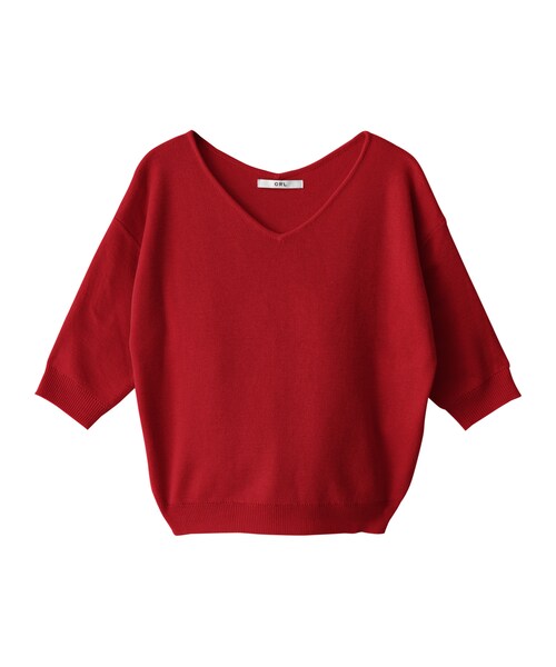 GRL（グレイル）の「Vネックミラノリブ5分袖ニット（ニット/セーター・レディース・ピンク/イエロー/レッド/ブラック/ブルー/ネイビー/パープル/ミントグリーン/ラベンダー/オフホワイト/ライトグレー・M）」の11枚目の写真