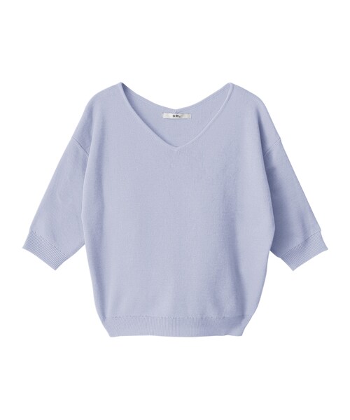 GRL（グレイル）の「Vネックミラノリブ5分袖ニット（ニット/セーター・レディース・ピンク/イエロー/レッド/ブラック/ブルー/ネイビー/パープル/ミントグリーン/ラベンダー/オフホワイト/ライトグレー・M）」の5枚目の写真