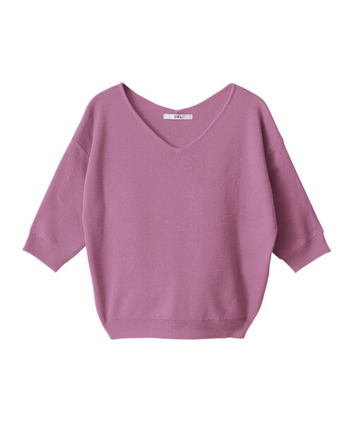 GRL（グレイル）の「Vネックミラノリブ5分袖ニット（ニット/セーター・レディース・ピンク/イエロー/レッド/ブラック/ブルー/ネイビー/パープル/ミントグリーン/ラベンダー/オフホワイト/ライトグレー・M）」の7枚目の写真