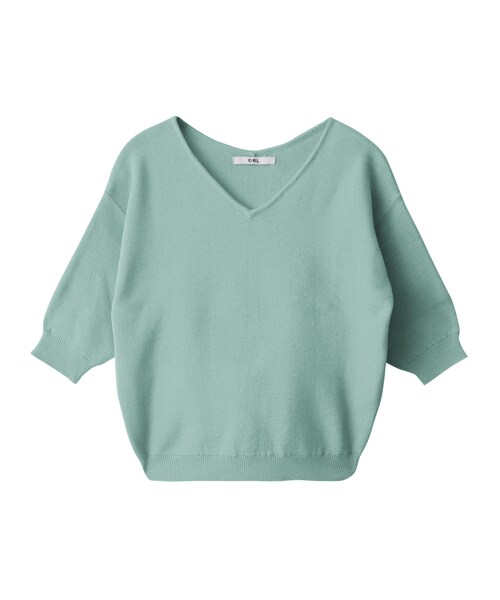 GRL（グレイル）の「Vネックミラノリブ5分袖ニット（ニット/セーター・レディース・ピンク/イエロー/レッド/ブラック/ブルー/ネイビー/パープル/ミントグリーン/ラベンダー/オフホワイト/ライトグレー・M）」の4枚目の写真