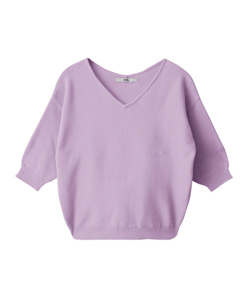 GRL（グレイル）の「Vネックミラノリブ5分袖ニット（ニット/セーター・レディース・ピンク/イエロー/レッド/ブラック/ブルー/ネイビー/パープル/ミントグリーン/ラベンダー/オフホワイト/ライトグレー・M）」の8枚目の写真