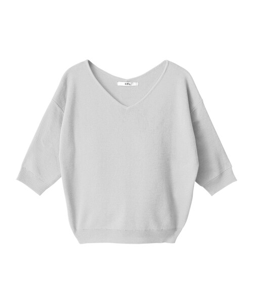 GRL（グレイル）の「Vネックミラノリブ5分袖ニット（ニット/セーター・レディース・ピンク/イエロー/レッド/ブラック/ブルー/ネイビー/パープル/ミントグリーン/ラベンダー/オフホワイト/ライトグレー・M）」の3枚目の写真