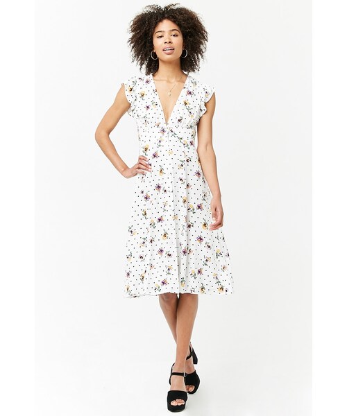 Forever 21 フォーエバー トゥエンティーワン の フラワー ドットミディワンピース ワンピース Wear