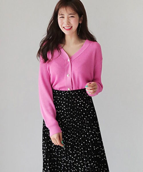 DHOLIC（ディーホリック）の「パールボタンポケットカーディガン（カーディガン/ボレロ・レディース・イエロー/ピンク/ホワイト/グリーン・FREE）」の4枚目の写真