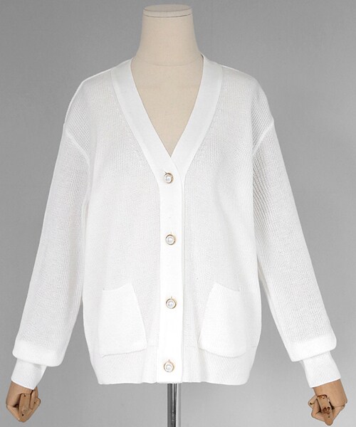 DHOLIC（ディーホリック）の「パールボタンポケットカーディガン（カーディガン/ボレロ・レディース・イエロー/ピンク/ホワイト/グリーン・FREE）」の2枚目の写真