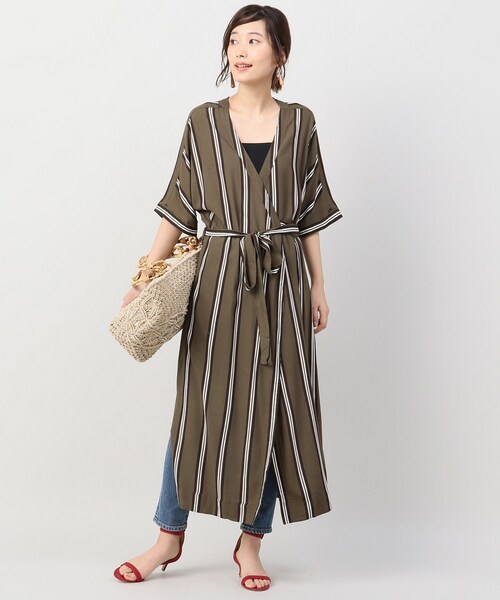 美品 ジャーナルスタンダード ストライプ カシュクール ロング ワンピース 緑 美品 ジャーナルスタンダード ストライプ カシュクール ロング