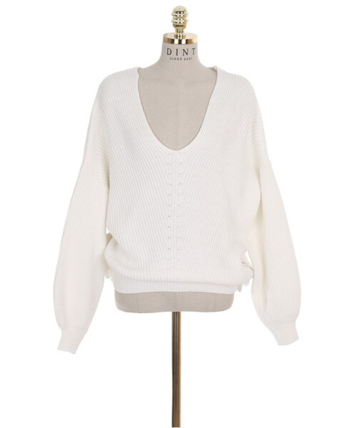 DINT（ディント）の「ディジュダウンニットトップ（前、後着用可能）（ニット/セーター・レディース・핑크/화이트/블랙/그린・one(44~66size)）」の2枚目の写真