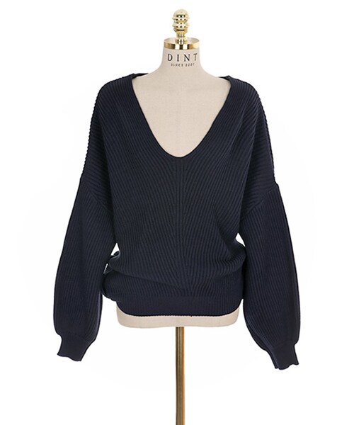 DINT（ディント）の「ディジュダウンニットトップ（前、後着用可能）（ニット/セーター・レディース・핑크/화이트/블랙/그린・one(44~66size)）」の3枚目の写真