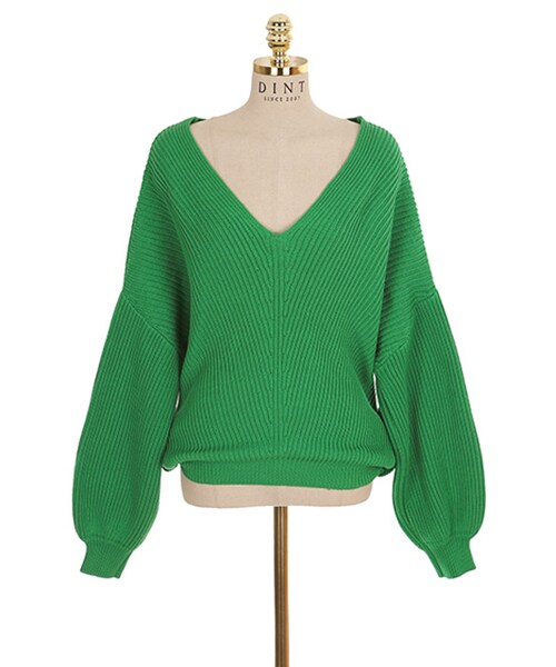 DINT（ディント）の「ディジュダウンニットトップ（前、後着用可能）（ニット/セーター・レディース・핑크/화이트/블랙/그린・one(44~66size)）」の4枚目の写真