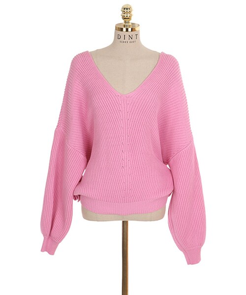 DINT（ディント）の「ディジュダウンニットトップ（前、後着用可能）（ニット/セーター・レディース・핑크/화이트/블랙/그린・one(44~66size)）」の5枚目の写真