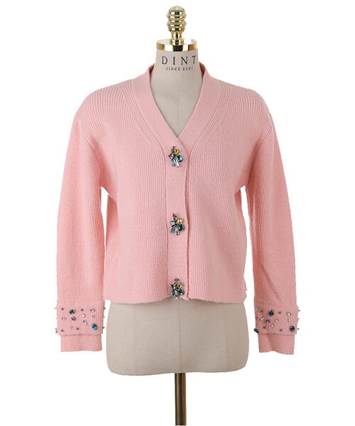DINT(ディント)の「ルジェンビジューボタンカーディガン(カーディガン/ボレロ・レディース・화이트/핑크/블랙/블루・one(44~66size))」の5枚目の写真
