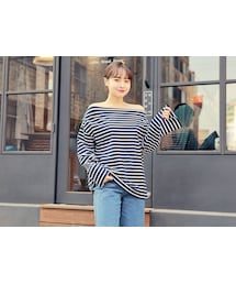HOTPING | オフショルダールーズボーダーTシャツ(Tシャツ/カットソー)