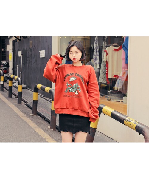 HOTPING（ホッピン）の「RABBITヴィンテージプリントプルオーバー（スウェット・レディース・マスタード/グレー/ブリック・1(フリーサイズ)/2(L-XXL)）」の3枚目の写真