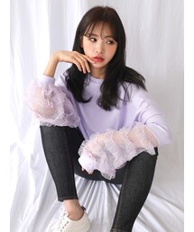 KORMARCH | シースルーレーススリーブポイントプルオーバー(Tシャツ/カットソー)
