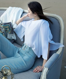 DINT | ボートネックショルダーシャーリングスリットブラウス(シャツ/ブラウス)