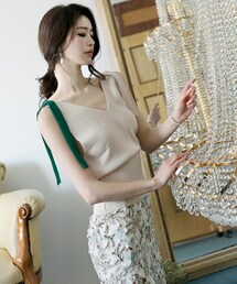 DINT | カラーストラップスリーブレストップ(ニット/セーター)