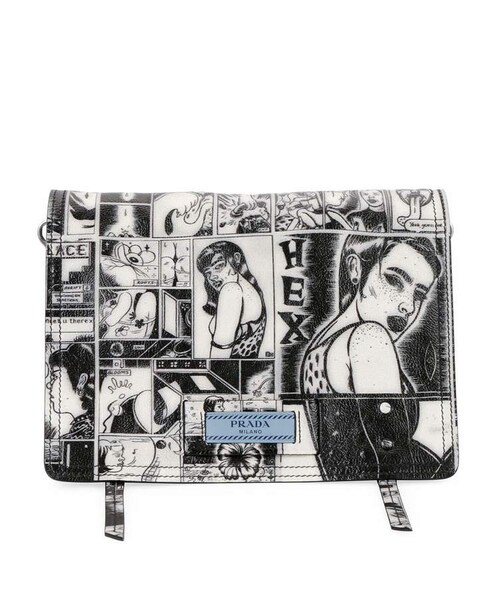 PRADA(プラダ)の「Prada Prada Comic-Print Etiquette Shoulder Bag(ショルダーバッグ・レディース・White・One Size)」の3枚目の写真
