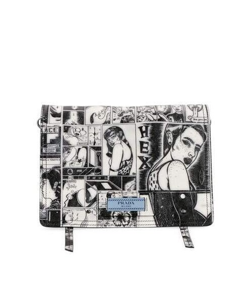 PRADA(プラダ)の「Prada Prada Comic-Print Etiquette Shoulder Bag(ショルダーバッグ・レディース・White・One Size)」の1枚目の写真