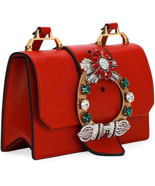 Miu Miu Lady Jeweled Madras Leather Shoulder Bag