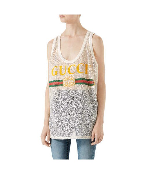 GUCCI（グッチ）の「Gucci Gucci-Logo Lace Tank（タンクトップ）」 - WEAR