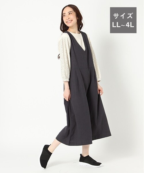 Studio Clip スタディオクリップ の Web限定大きいサイズ コットンリネンクロス Vネックサロペット ワンピース ドレス Wear