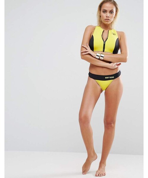 Body Glove Neoprene Yellow High Neck Zip Bikini Top