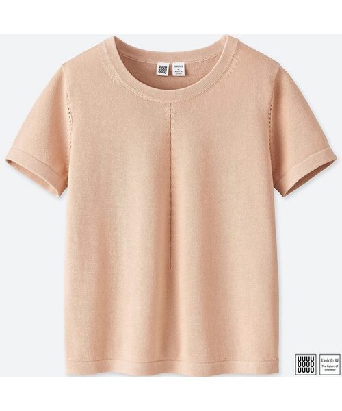 UNIQLO（ユニクロ）の「コットンスモールフィットセーター（半袖）＋E（ニット/セーター・レディース・YELLOW 42/BLACK 09/WHITE 00/PINK 10・S/XL/XXL/M/L）」の4枚目の写真