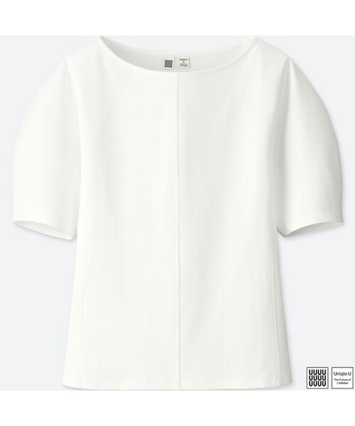 UNIQLO（ユニクロ）の「ボートネックT（半袖）＋E（Tシャツ/カットソー・レディース・BLACK 09/WHITE 00/GRAY 03/PINK 10・L/M/S/XXL/XL）」の2枚目の写真