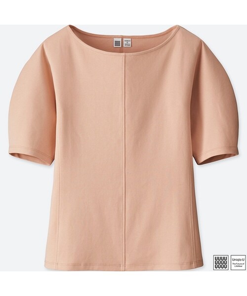 UNIQLO（ユニクロ）の「ボートネックT（半袖）＋E（Tシャツ/カットソー・レディース・BLACK 09/WHITE 00/GRAY 03/PINK 10・L/M/S/XXL/XL）」の4枚目の写真