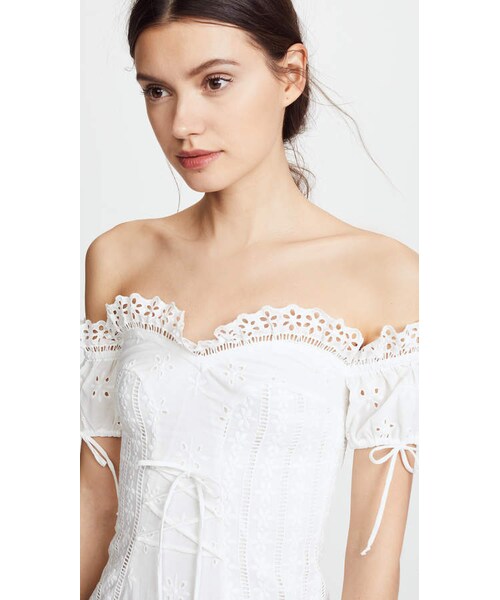 For Love & Lemons(フォーラブアンドレモン)の「For Love & Lemons Anabella Eyelet Lace Up Dress(ワンピース・レディース・White・XS/S/M/L)」の6枚目の写真