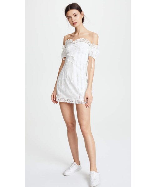 For Love & Lemons(フォーラブアンドレモン)の「For Love & Lemons Anabella Eyelet Lace Up Dress(ワンピース・レディース・White・XS/S/M/L)」の3枚目の写真