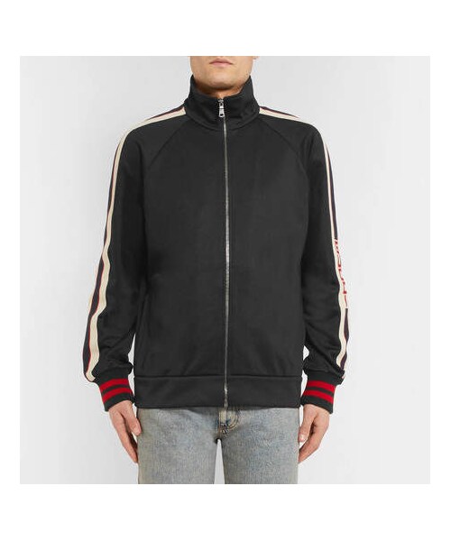 GUCCI(グッチ)の「Gucci Webbing-Trimmed Tech-Jersey Jacket(テーラードジャケット・メンズ・Black・XXL/S/XS)」の2枚目の写真