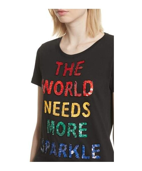 Alice and Olivia（アリスオリヴィア）の「Alice + Olivia Rylyn The World Needs More Sparkle Tee（Tシャツ/カットソー・レディース・Black・Small/Large/Medium/X-small）」の5枚目の写真