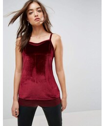 asos | ASOS Cami in Velvet with Mesh Hem Detail and Square Neck(キャミソール)
