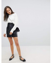 Bershka | Bershka Zip Detail Leather Look Mini Skirt(スカート)