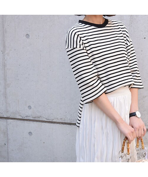 no brand（ノーブランド）の「BORDERワッフルTOPS（Tシャツ/カットソー・レディース・その他）」の10枚目の写真