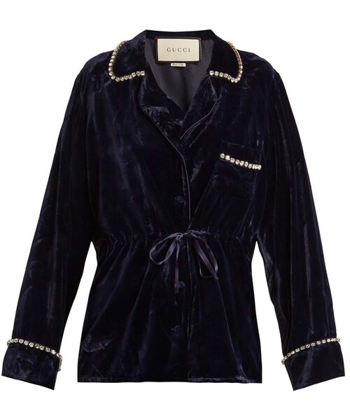 Gucci（グッチ）の「GUCCI Crystal-embellished velvet pyjama shirt 