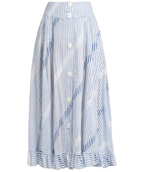 Thierry Colson(ティエリーコルソン)の「THIERRY COLSON Romane stripe-print cotton-voile skirt(スカート・レディース・Blue・L/XS)」の1枚目の写真