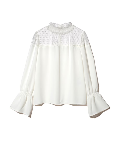 GRL（グレイル）の「ドットチュールハイネックフレアスリーブトップス（シャツ/ブラウス・レディース・ブラック/ホワイト・M）」の2枚目の写真